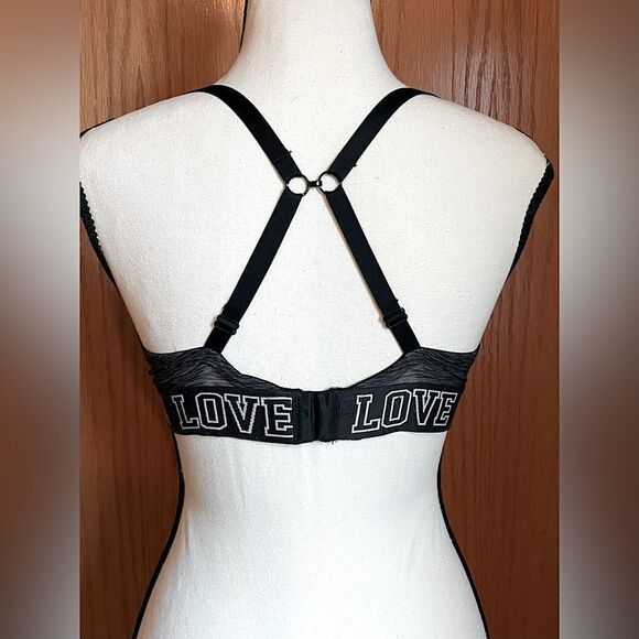 SO Intimates, Convertible, Dark-Gray and White “Love”Underwire Bra. 34C. - Picture 4 of 11